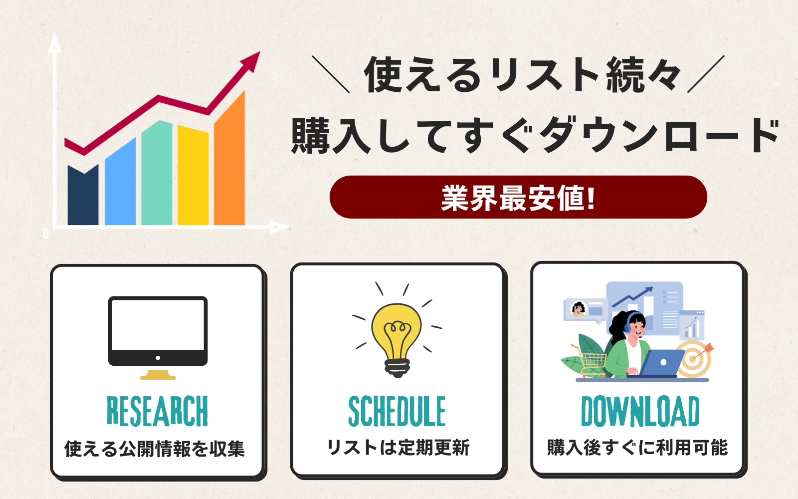 すぐ使える営業リストが購入可能！購入後すぐにダウンロードできます。